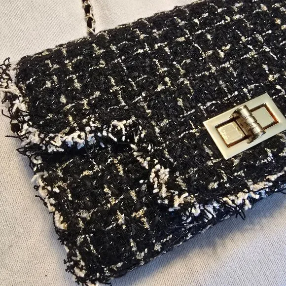 Anthropologie Cristina Sabatini Black White Gold Tweed Brielle Bag Clutch GUC. - Picture 3 of 16